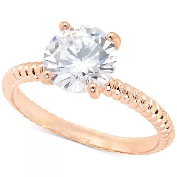 Charter Club Crystal Solitaire Textured Ring in Rose Gold-Tone Sizes 7-11 NWT - Picture 1 of 6